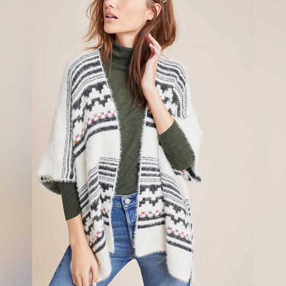 Anthropologie AKEMI + KIN Aztec Shrug Cardigan Poncho Sweater Eyelash Knit O/S - Picture 1 of 13